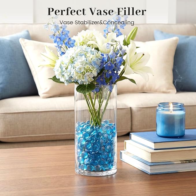 FUTUREPLUSX 1LB Light Blue Flat Glass Marbles, Glass Pebbles Vase Fillers - Image 3