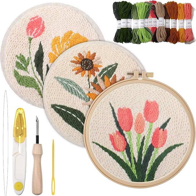 Lyksgir 3 Sets Punch Needle Kits, Punch Needle Embroidery Starter Kits by Unknown