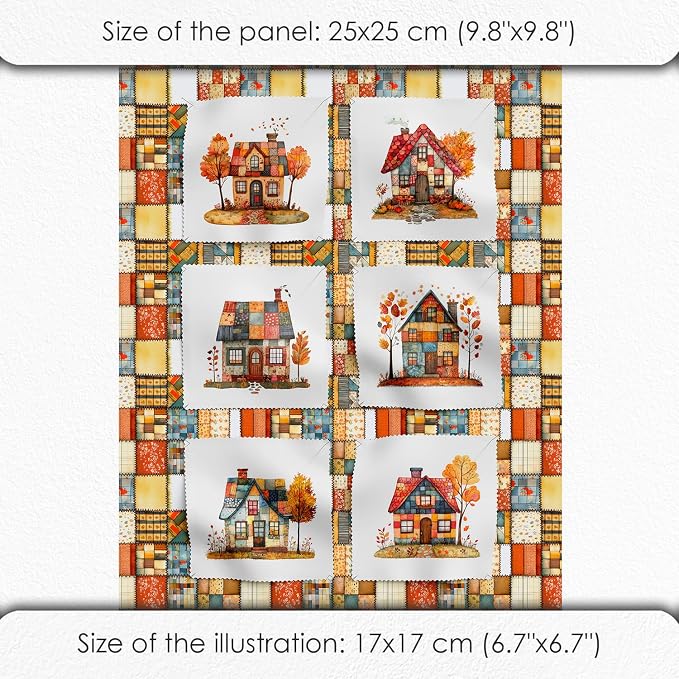 Cozy Autumn Patchwork House Fabric Panel – Six 10×10 inch Designs + Bonus - Image 6