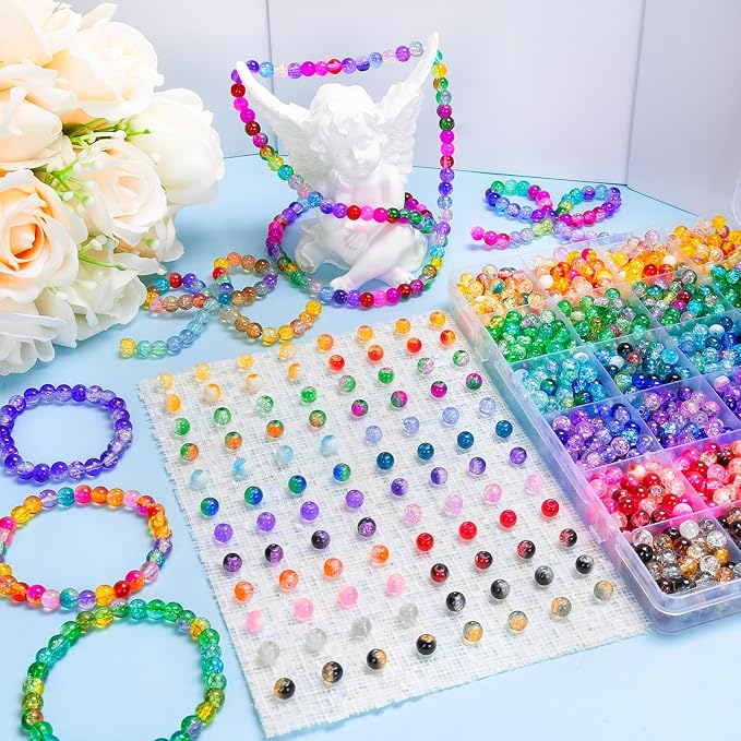 XSEINO About 144 Colors 1200PCS 6mm Glass Beads Bracelet Making Set, 6 Styles - Image 7