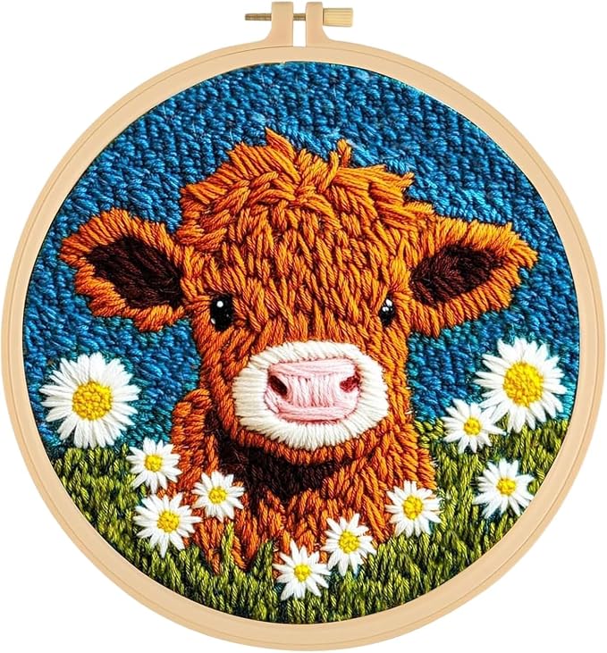 RUIQLXHANG Punch Needle Kits Adults Beginner, Cute Cartoon Highland Cow by RUIQLXHANG