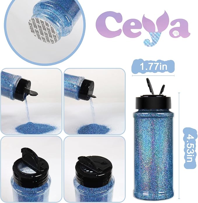 Ceya 3.8oz/ 110g Holographic Ultra Fine Glitter Powder Laser Blue Glitter - Image 4