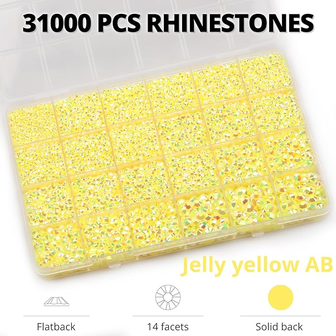 33000Pcs Yellow Rhinestones for Bedazzling, Mix Sizes 2, 6mm Flatback Gems - Image 3