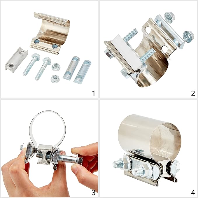 Butt Joint Band Clamps,Exhaust Muffler Clamp Exhaust Pipe Clamps Sleeve Stainless Steel (2, 2.5'')