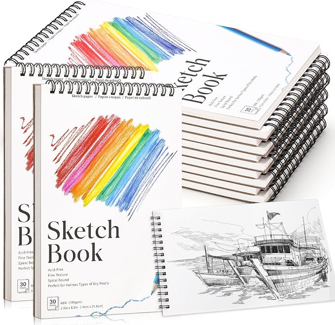 12 Pack Small Sketch Books, 5.5 x 8.5 Inch Mini Sketchbook, 68lb/100gsm Spiral by Prudiut