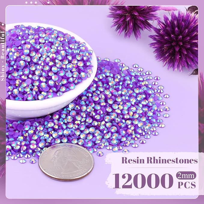 12000PCS 2mm Resin Jelly Rhinestones in Bulk, Bedazzling Flatback Crystals - Image 2