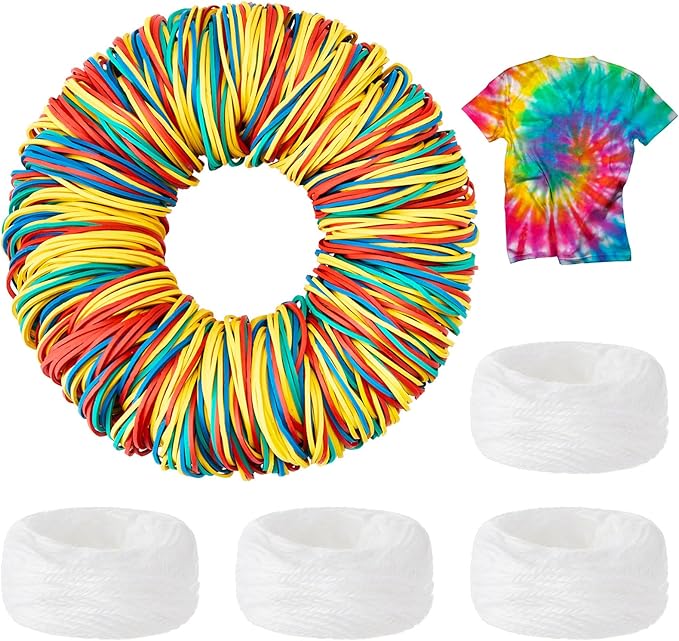 Silkfly 1200 Pcs Rubber Bands for Tie Dye and 4 Cotton Thread Balls Large by Silkfly