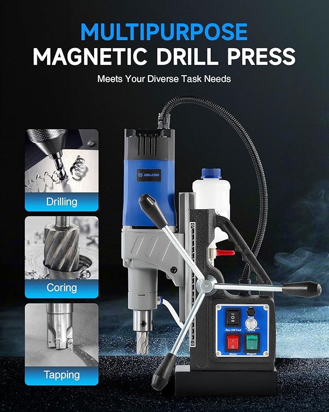 ZELCAN Mag Drill Press with 11 Pcs Bits, 1550W Portable Magnetic Drill Press with 2" Boring Diameter, 0-580 rpm Stepless Speed & Reversible Direction, 2922 lbf Power Magnetic for Metal Surface