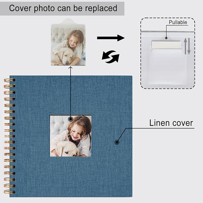 10 x 10 Inch Scrapbook Photo Album, Hardcover Kraft White Pages Arch Window - Image 5