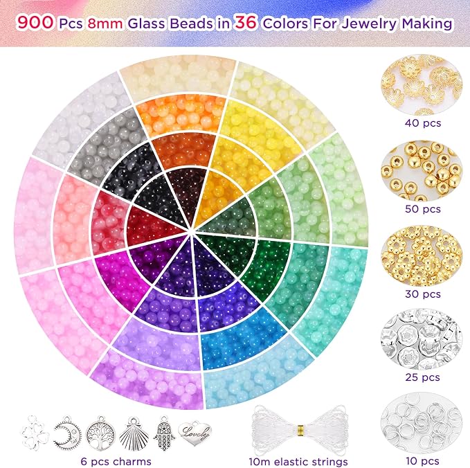 Funtopia 8mm Glass Beads for Bracelets, Crystal Beads for Jewelry Making | - Image 3