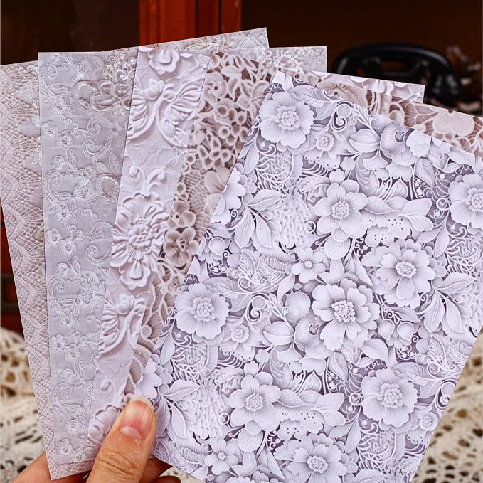 192 Sheets Vintage Romantic Lace-Themed Scrapbook Paper Kit, 4x5.5 Delicate - Image 4