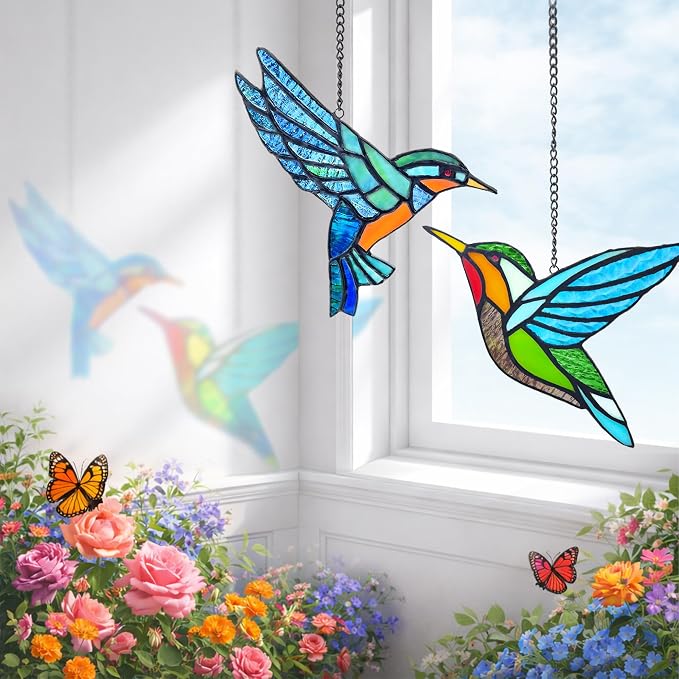2 Packs Hummingbird Stained Glass Window, Real Handmade Stained Glass Window - Image 6