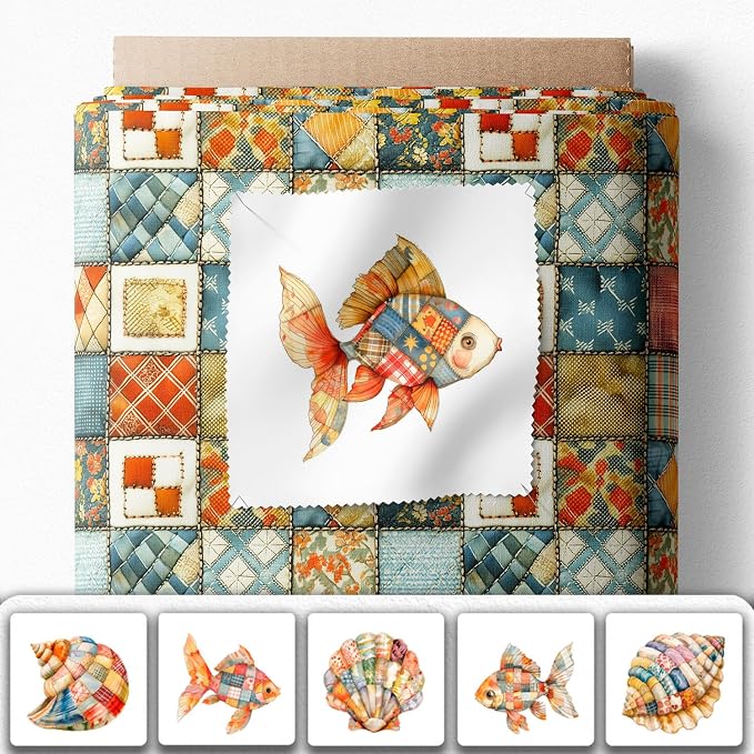 Patchwork Fish Cotton Fabric Panel – 6 Designs + Bonus Sheet 29.5×19.6 inch - Image 2