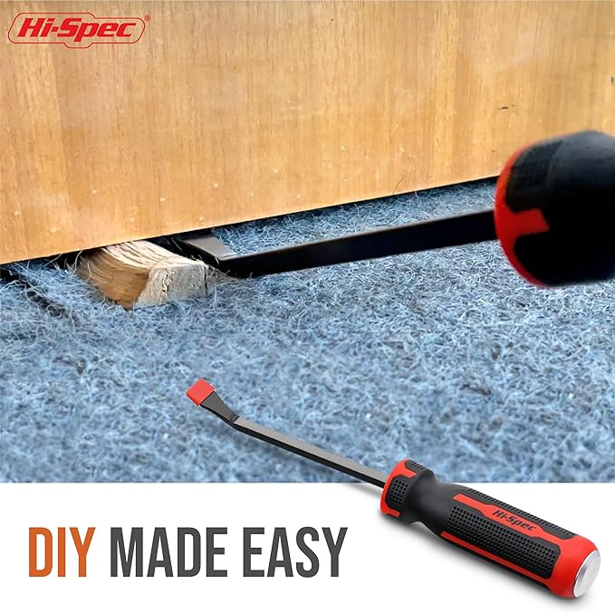 Hi-Spec 1pc Carbon Steel Pry Bar Set - 8" (0.6ft)/ 0.2m Size with Heavy Duty Striking Cap. Ergonomic Comfort Hold Handles for Home & Garage DIY Jobs