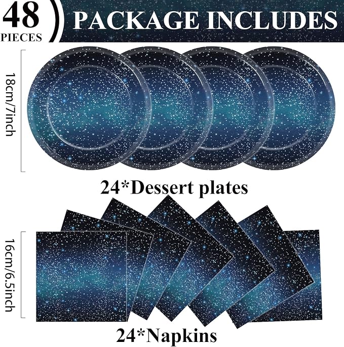 48Pcs Starry Night Starry Sky Galaxy Paper Plates and Napkins Solar System - Image 2