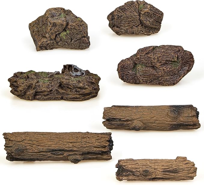 7Pcs Artificial Tree Stumps and Miniature Fake Stone Rocks by PIVNASY