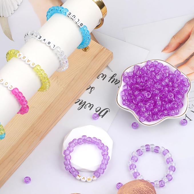 1000Pcs Pony Beads Bracelet 9mm Purple Glitter Plastic Barrel Pony Beads - Image 2
