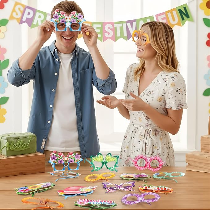Pajean 32 Pack Spring Party Decorations Eyeglasses Springtime Themed Paper - Image 7