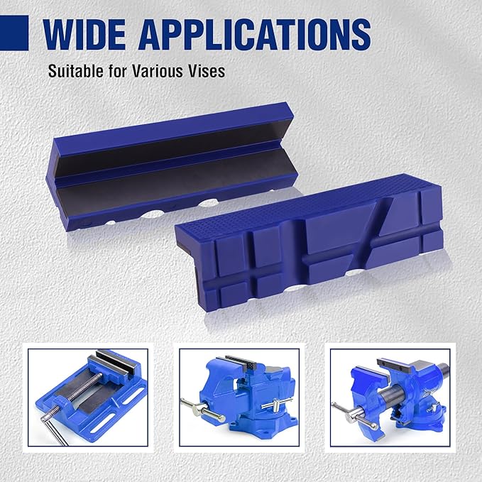 WORKPRO 6" Magnetic Vise Jaw Pads, TPU Soft Grips with Dual-Sided V-Groove & Flat Design, Ideal for Drill Press, Bench Clamp, Metalworking and Woodworking