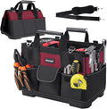 TICONN Heavy Duty Tool Bag with Multi-Pockets, Portable Tool Box Organizer Storage Bag, with Adjustable Shoulder Strap and Ergonomic Handle (Red, 14" Molded Base)