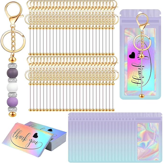 42/84/126 Pcs Beadable Keychain Bars Bulk Blank DIY Beaded Keychain Making by Unknown