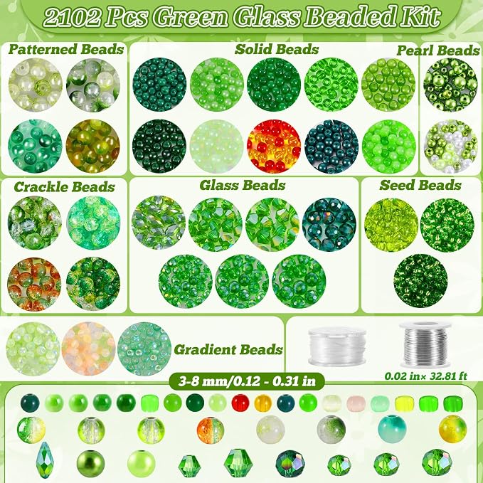 2102 Pcs Green Glass Beads for Bracelets - Image 2