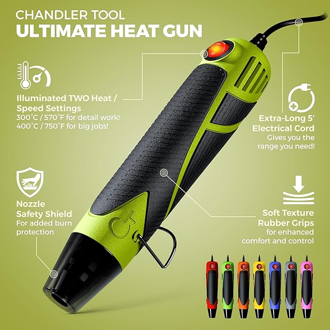 Heat Gun for Crafting, Mini Dual Temp Hot Air Gun Tool for Epoxy Resin, Shrink Wrapping, Vinyl Wrap, Embossing, Electronics, Candle Making, Sublimation, Phone Repair & DIY (Green/Black)