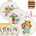 COCOMOX 3 Sets Embroidery Kit for Beginners, Dog Flower Pattern Embroidery by COCOMOX