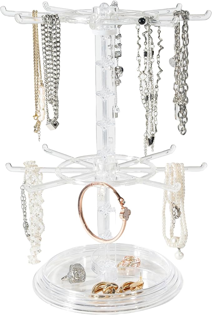 2 Tier Rotating Jewelry Display Stand, Necklace Holder, Jewelry Tree Stand by Cchenxxi