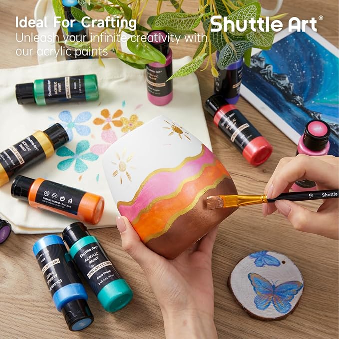 Shuttle Art Metallic Acrylic Paint Set, 20 Colors Metallic Paint in Bottles - Image 8