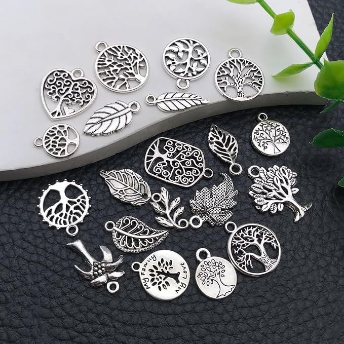 WOCRAFT 60pcs Antique Silver Tree Leaf Bracelet Charms - Image 3