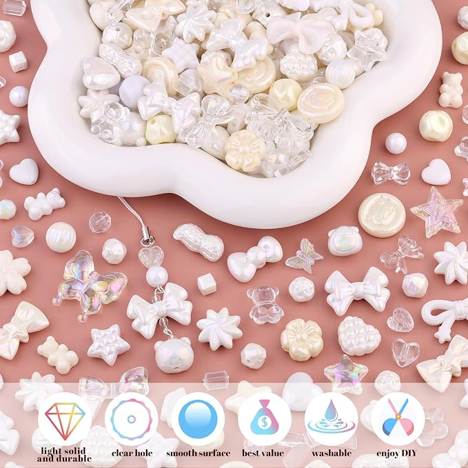 200-260PCS TINKRSTUFF Assorted White Acrylic Beads - Image 3