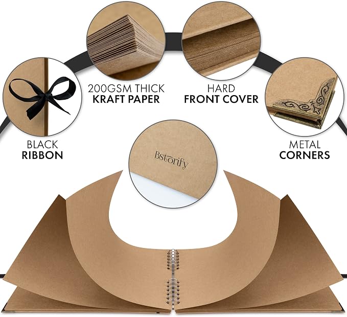 Bstorify Large Scrapbook Photo Albums 50 Pages Brown Thick Kraft Paper - Image 3