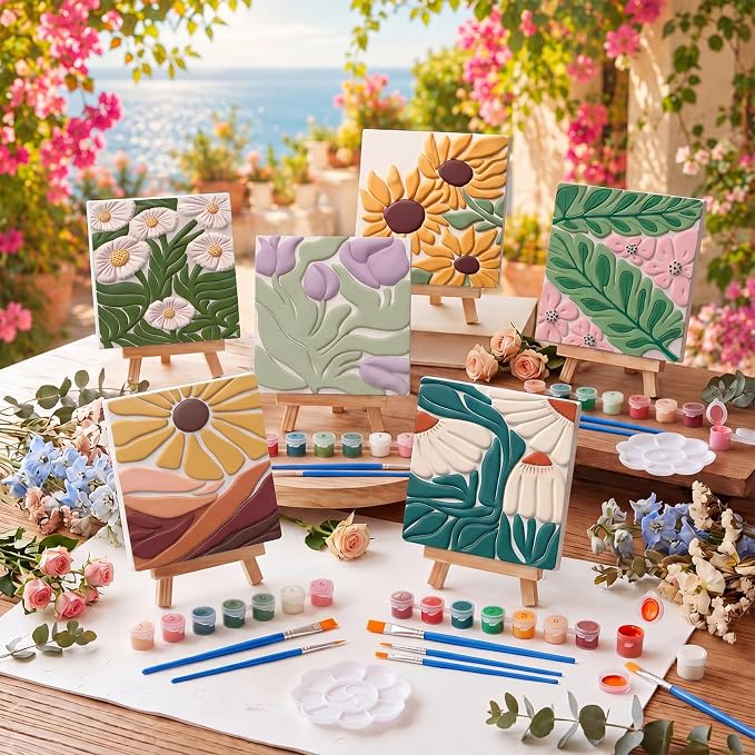 JellyArch 6 Set 3D Vintage Floral Ceramic Painting Kit Ready to Ceramics Make - Image 3