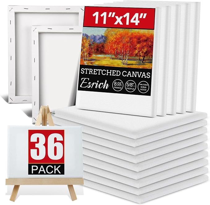 ESRICH Stretched Canvas for Painting 11x14 Inch, 36 Pack Blank Canvas -5/8 in by ESRICH