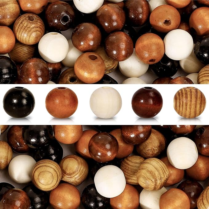 Whaline 240 Pcs Natural Wood Beads Rustic Color Round Wooden Bead Farmhouse by Whaline