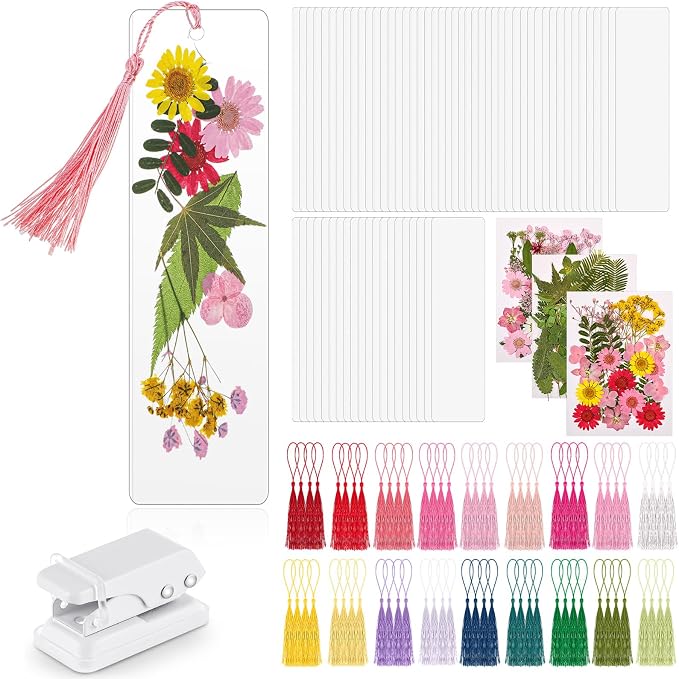 Fuyoooo 376 Pcs Pressed Flowers Bookmark Making Kit, DIY Bookmark Laminating by Liraitoya