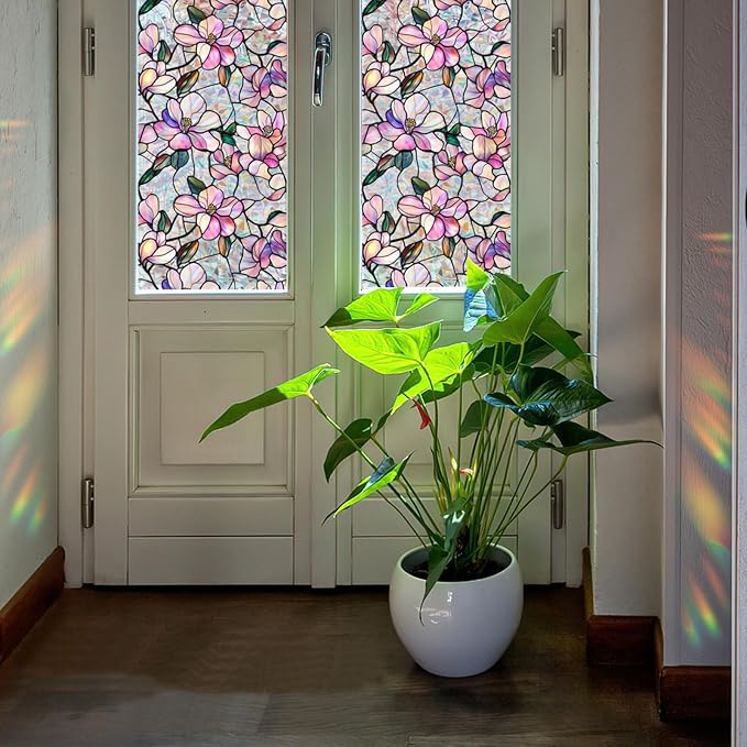 Bloss Purple Magnolia Flower Sunroof Film Decorative, Stain Glass Window Film - Image 5