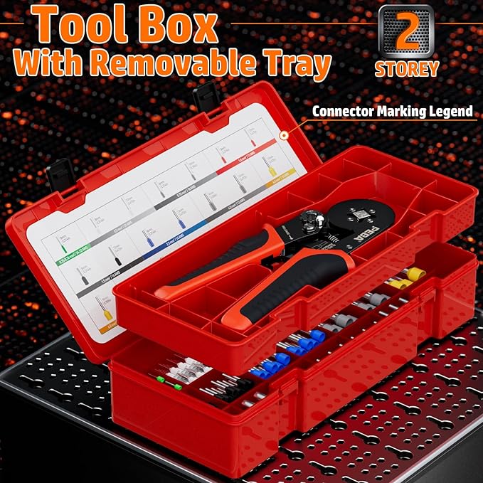 PEBA Ferrule Crimping Tool Kit - 21 Sizes Ferrule Kit & AWG 28-7 Self-Adjusting Square Crimper for Effortless Electrical Wire Ferrules | Ratchet Crimping Tool - Wire Ferrules Connections Kit