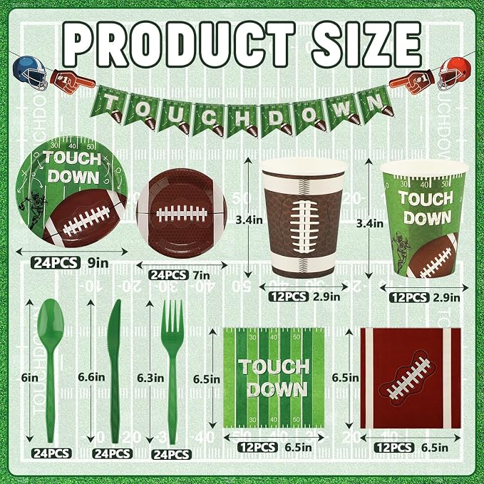 171 PCS Football Party Supplies Kit, Disposable Tableware Plates Napkins Cups - Image 2