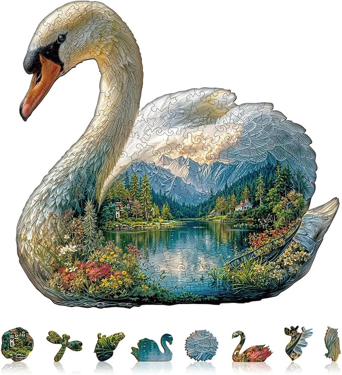Swan Dream Puzzles Adults Gifts Wooden 90 Pieces 8.5 * 8in by Jollitot
