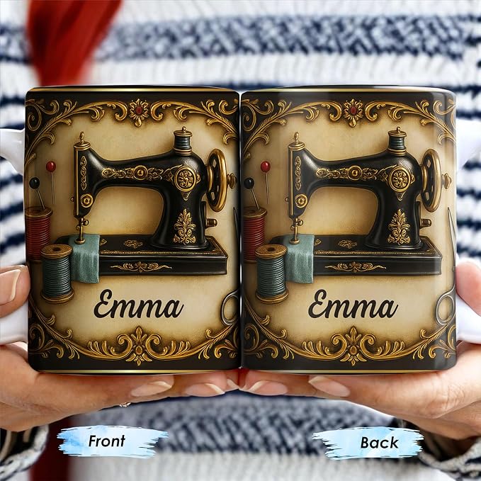 Personalized Classic Sewing Machine Design Coffee Mug, Ceramic Sewing Mug - Image 4