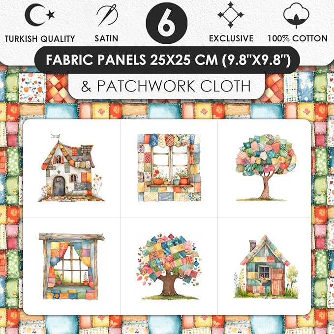 Patchwork Cozy Cottage Cotton Fabric Panel – 6 Designs + Bonus Sheet 29.5×19.6 - Image 3