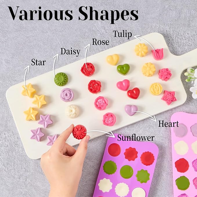 Flower Silicone Molds for Chocolate, 15-Cavity | Include Rose Heart Star Shapes - Image 6