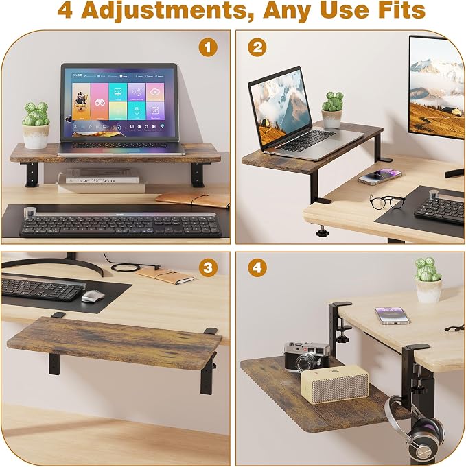 Desk Extender, 22-inch Clamp-On Desk Shelf, Height-Adjustable Desktop Shelf - Image 6