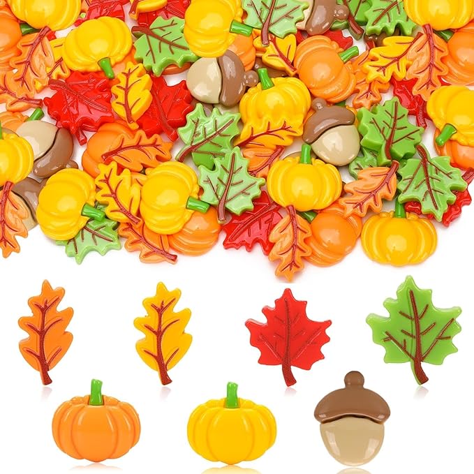 JUNEBRUSHS 80 Pcs Fall Mini Resin, Pumpkins Acorn Maple Oak Leaves Flatback by JUNEBRUSHS