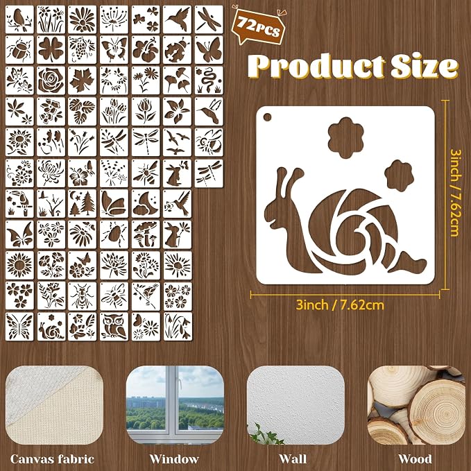 72 Pcs Botanical Stencils Set, Reusable Butterfly & Flower Painting Templates - Image 2