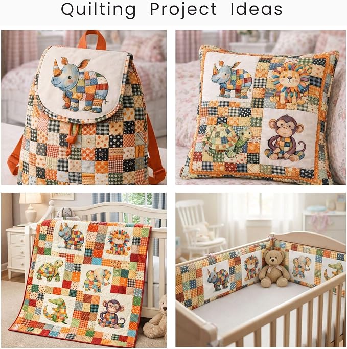Cotton Fabric Panel – Single Continuous Patchwork Animal Panel - Image 3