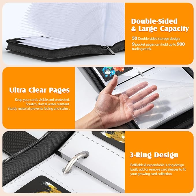 9 Pocket Card Binder, Collectible Trading Card Album, Leather Zipper Holder | - Image 5