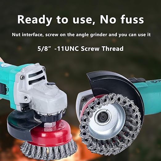 Wire Wheel Brush for 4 1/2 Angle Grinder, 5/8"-11 Thread Arbor,4 & 3 Inch Twist Knotted Coarse Crimped Wire Brushes (Wire Wheel Set)